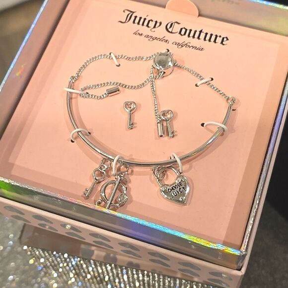 Juicy Couture Choose Juicy Lock & Key Charm Lariat Bracelet & Earring Set - Picture 2 of 10